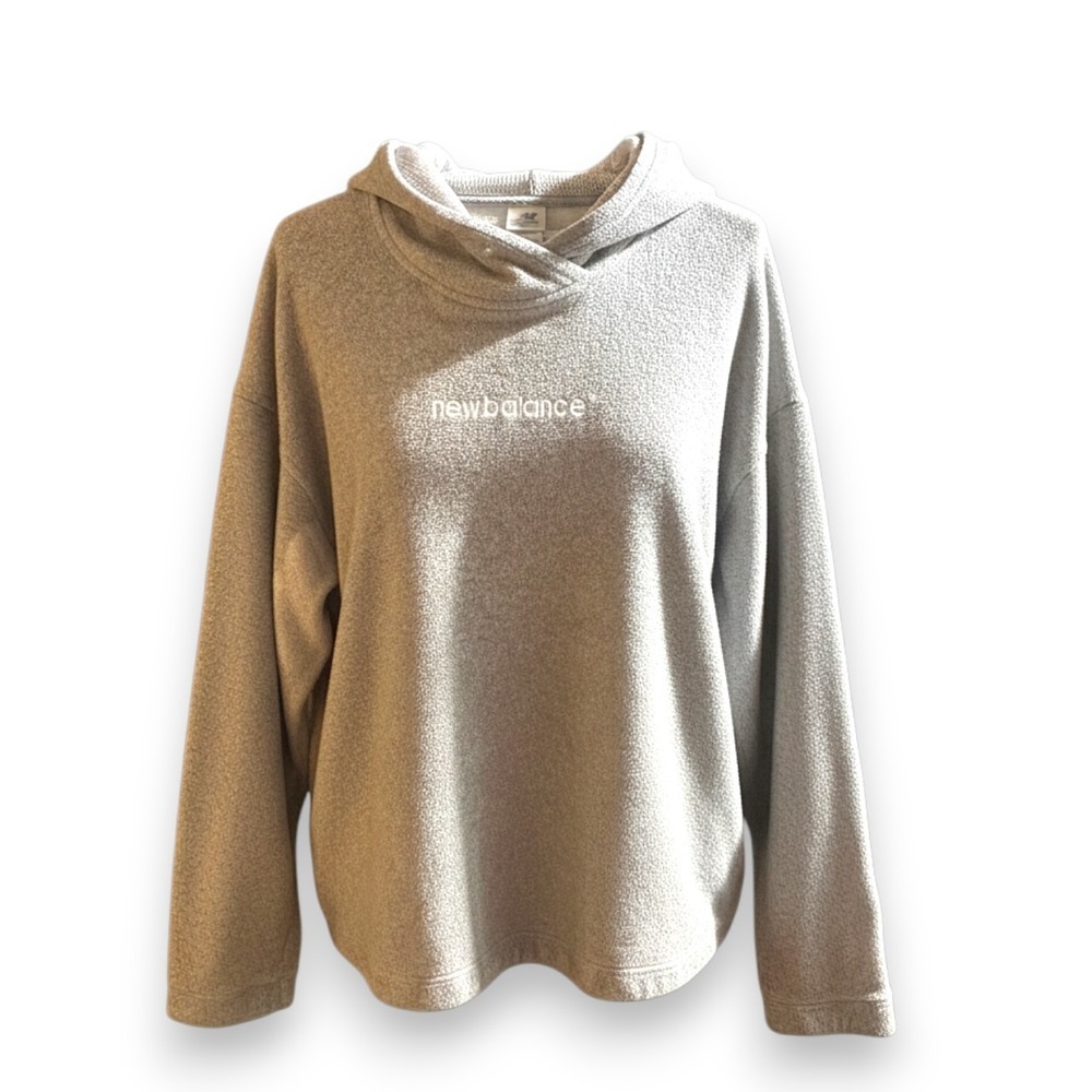 New Balance Women Medium Gray Fleece Hoodie Sweatshirt Casual Athleisure Top‎